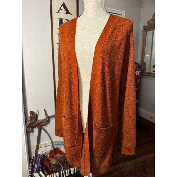 Cyrus Open Front Extra Long Pockets Cardigan Rust Brown Classic Knit medium - Picture 9 of 15